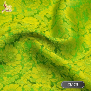 Vải lụa tơ tằm Nha Xá hoa cúc xanh cốm - CU10